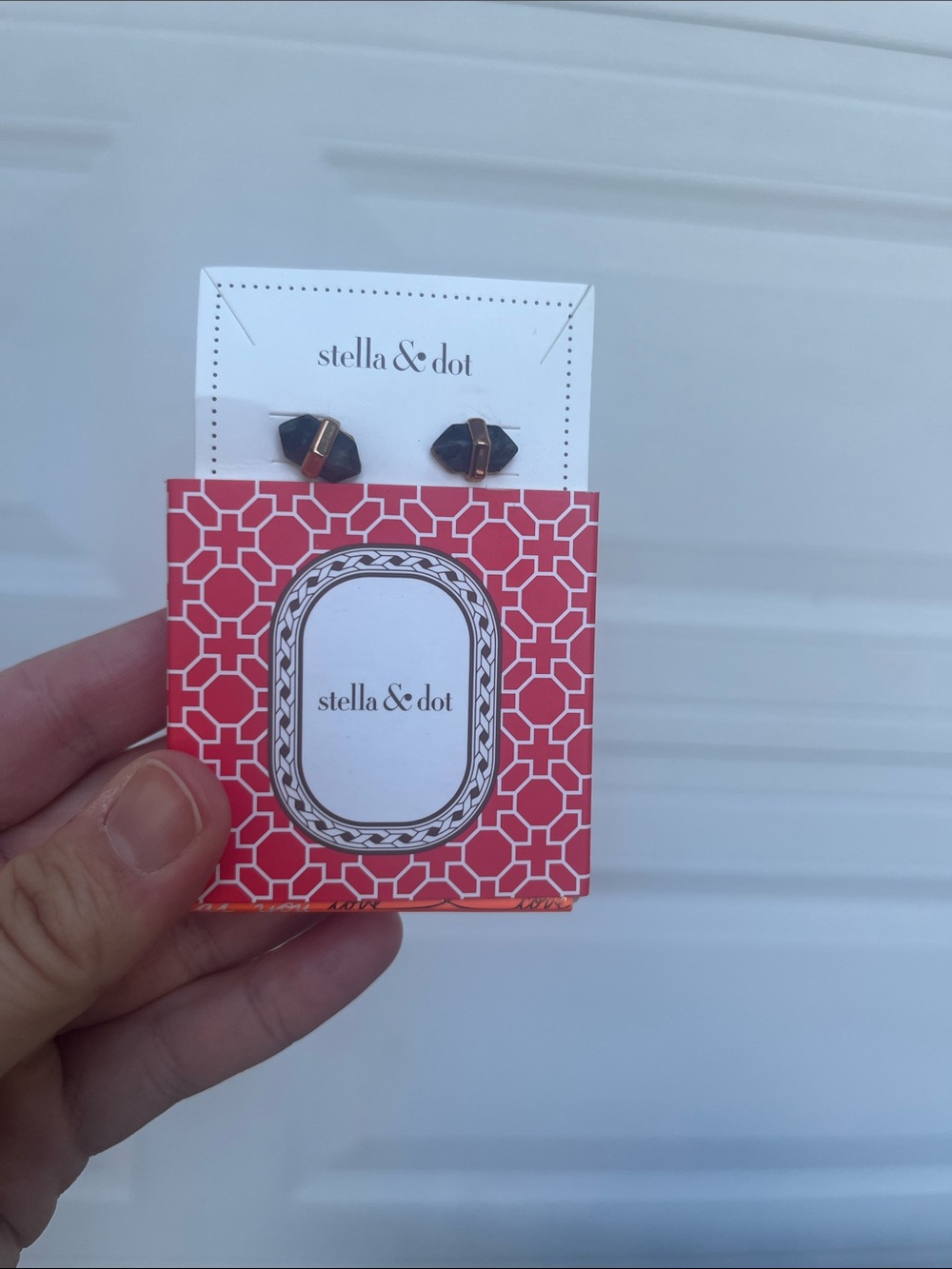 Stella & Dot Black Stone Earrings with Gold Accent